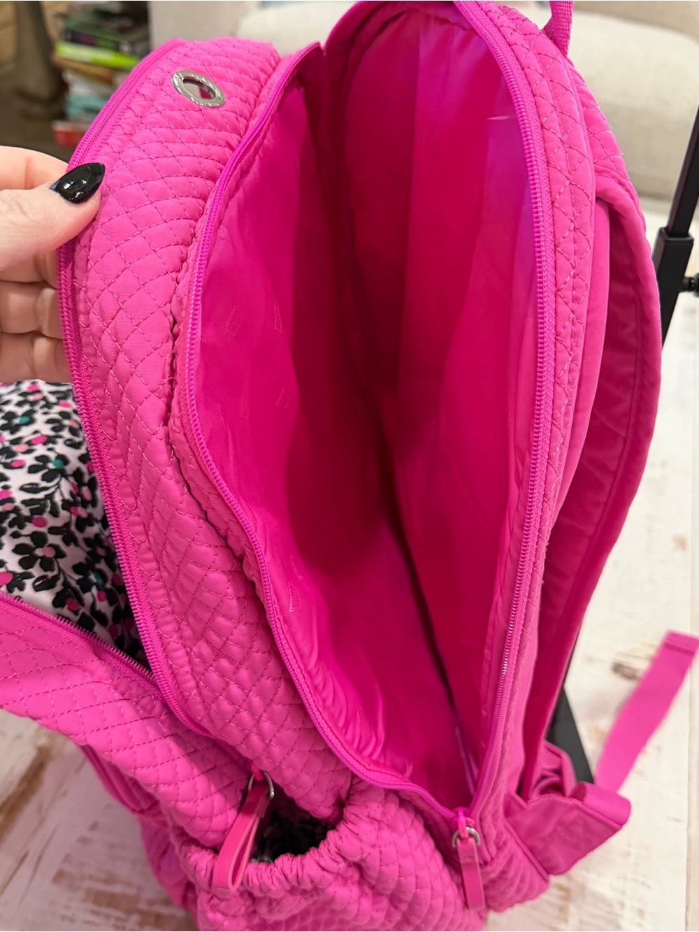 Vera Bradley Microfiber Iconic Campus Backpack in Fuchsia Pink Laptop Bag - Picture 8 of 11